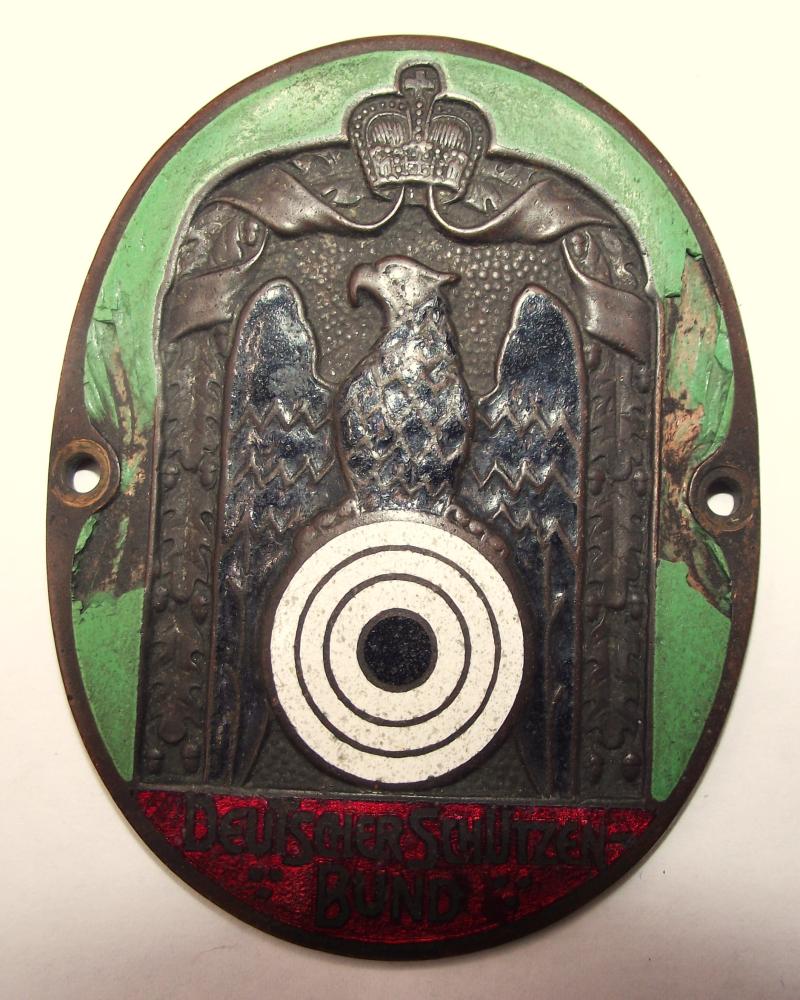 PRICE REDUCED! Imperial German Enamel Car Plaque. Deutscher Schutzen Bund.