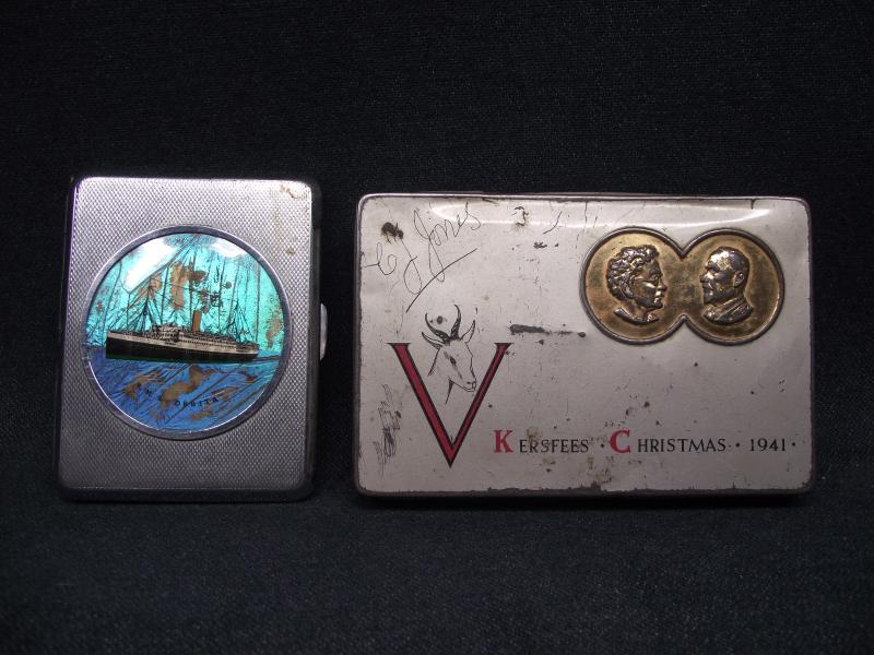 Troop Ship RMS Orbita Souvenir and 1941 South African Christmas Tin.