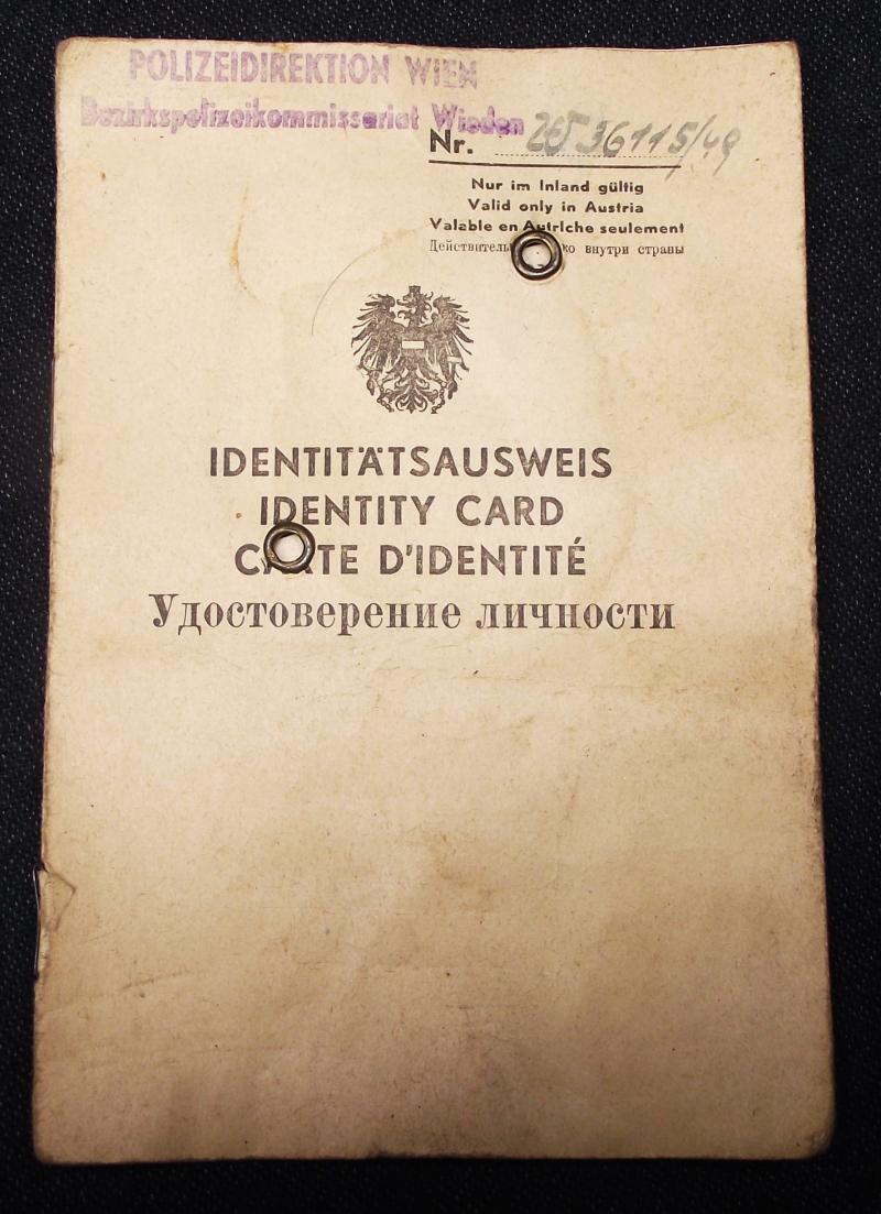 1949 Austrian Allied Occupation Identity Card.