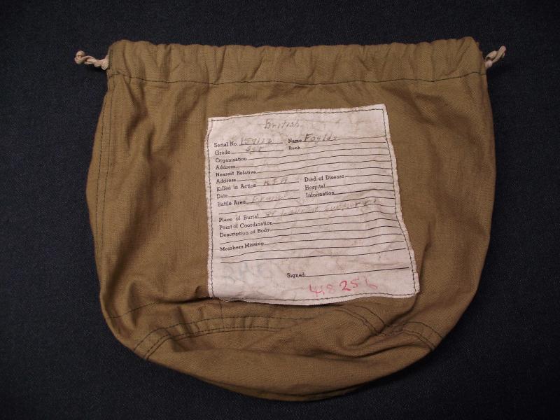 RAF Air Gunner Sgt Foulds KIA Personal Effects Bag. 1944 Normandy.