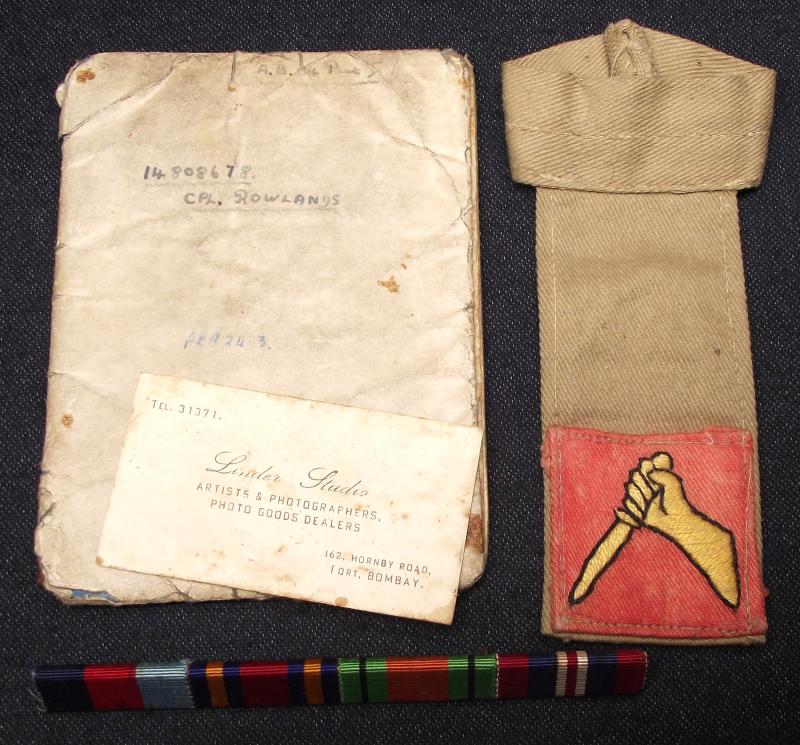 19th Indian Division KD Slip-On Formation Patch and Service Book.