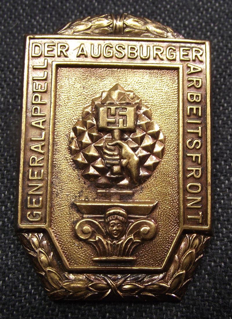 General Appell Event Badge/Tinnie. Arbeits Front, Augsburger.