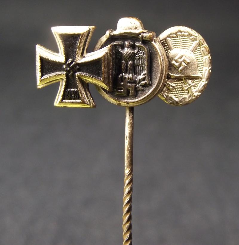 WW2 German 9mm Stick Pin. 2nd Class Iron Cross, Russian Front and Silver Wound Badge.
