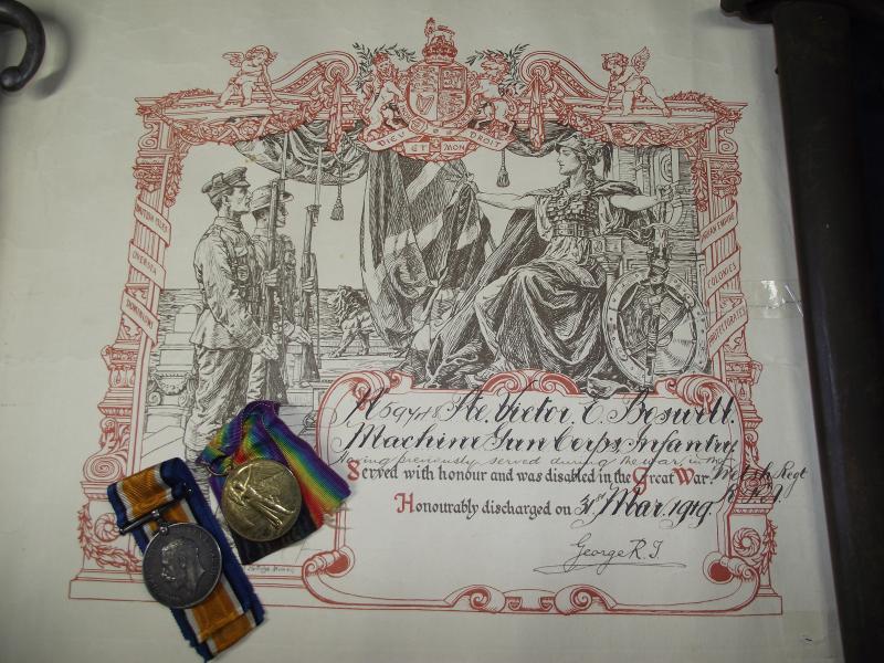 WW1 Machine Gun Company Medal Pair and Wound Certificate. Welsh Regiment.