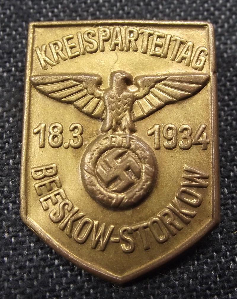NSDAP Event Badge/Tinnie. Kreisparteitag Beeskow-Storkow, 1934.