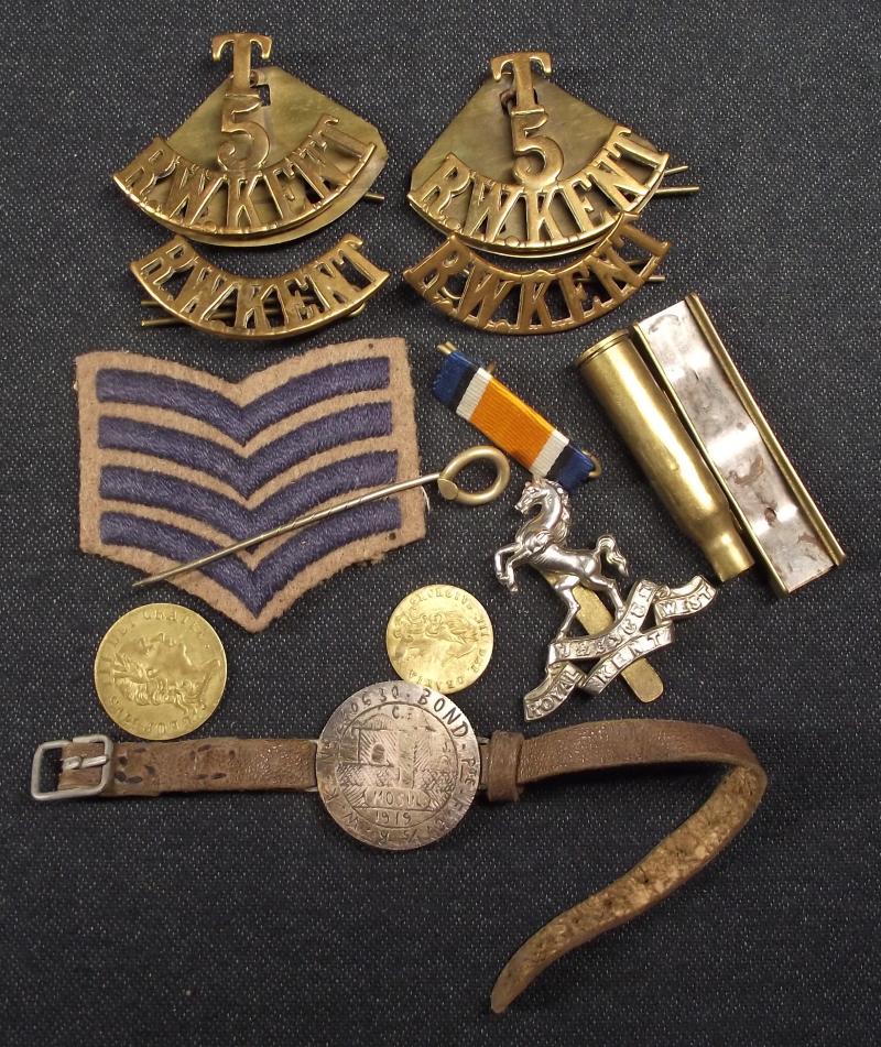 WW1 Royal West Kent Insignia Grouping. 1/5th Battalion.