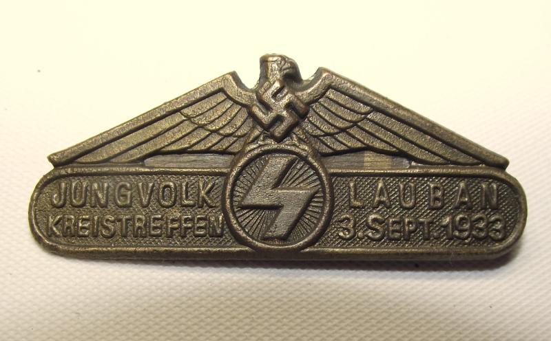 Hitler Youth Event Badge/Tinnie. Jungvolk Kreistreffen, Lauban, 1933.