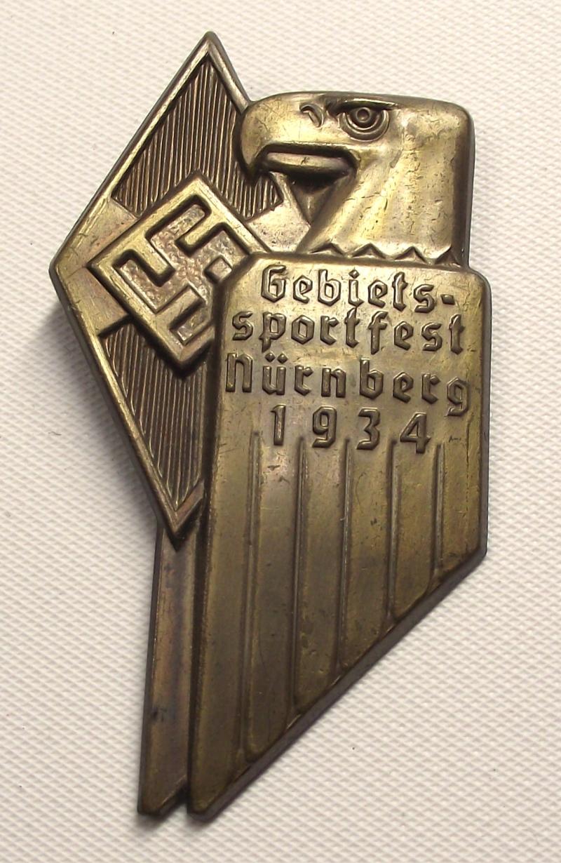 Hitler Youth Event Badge/Tinnie. Gebiets-Sportfest, Nurnberg, 1934.