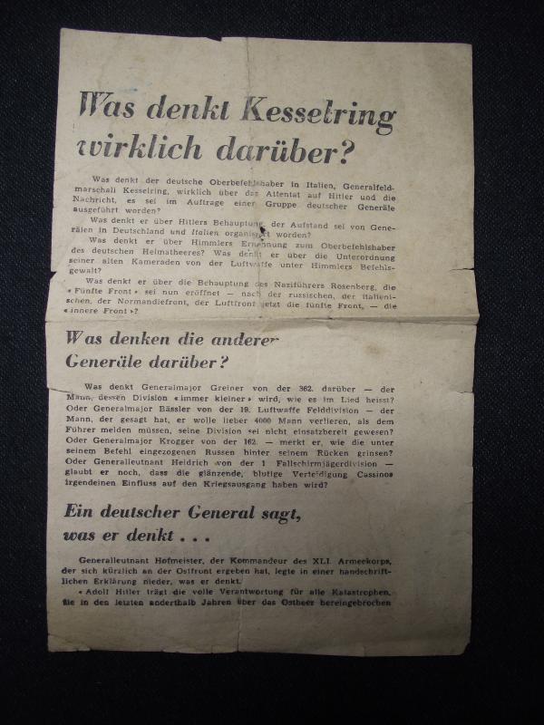 WW2 Allied Propaganda Drop Leaflet.