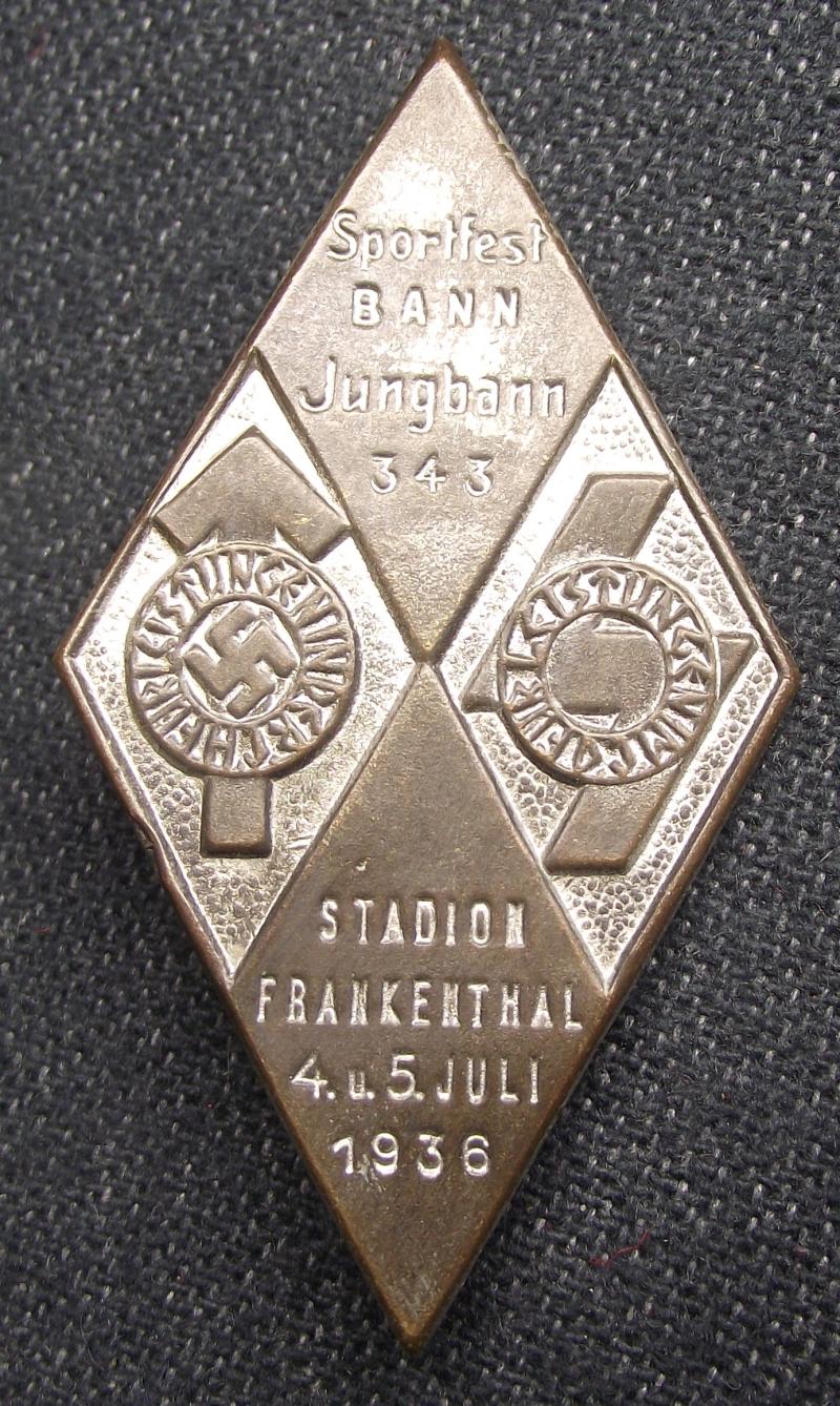 Hitler Youth Event Badge/Tinnie. Sportfest Jungbann 343.Frankenthal. 1936.