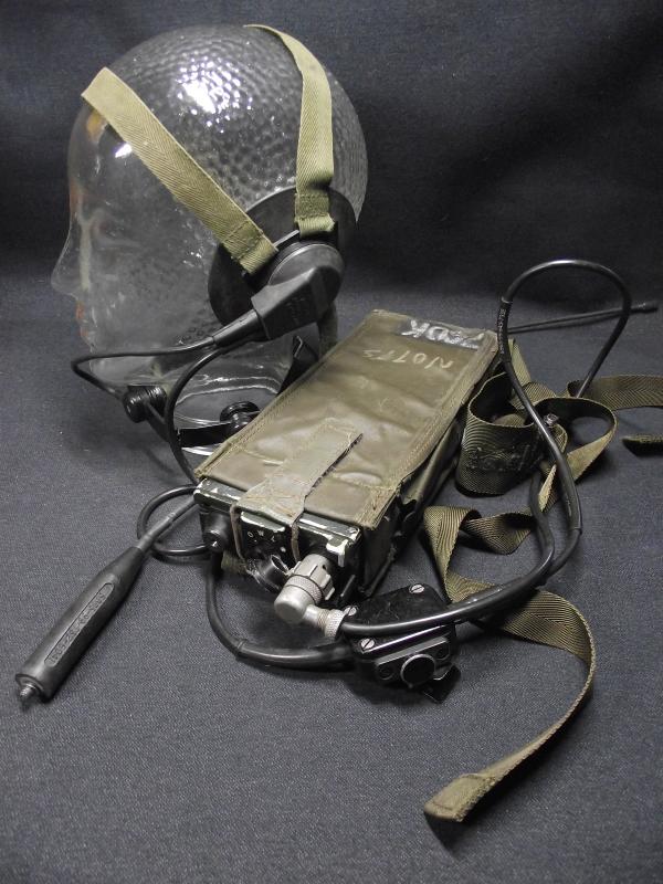 British Army Clansman 349 PRC Racal Transmitter-Receiver with Throat Mike and Head Set.