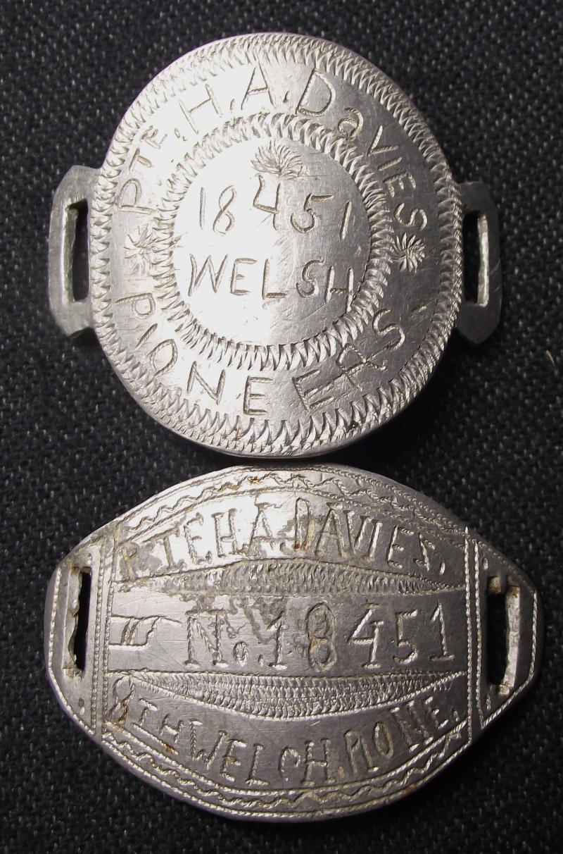 WW1 Welsh Regiment, 8th Pioneer Battalion Wrislet ID Tag Pair. Gallipoli.