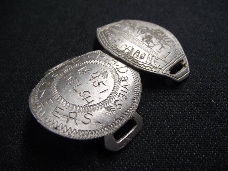 WW1 Welsh Regiment, 8th Pioneer Battalion Wrislet ID Tag Pair. Gallipoli.