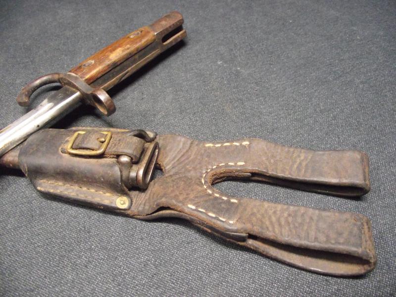 WW2 Japanese Arisaka Type 30 Rifle Bayonet and Scabbard with its Period Leather Frog.