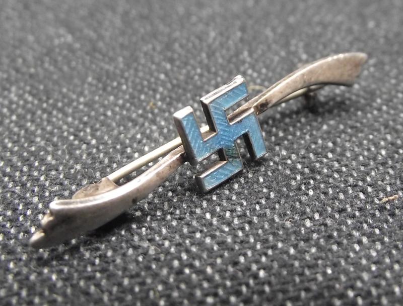 Silver 1930's Swastika Pin Back Badge.
