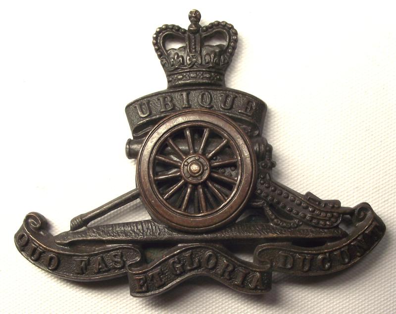 British QC Officers RA Bronze Cap Badge.
