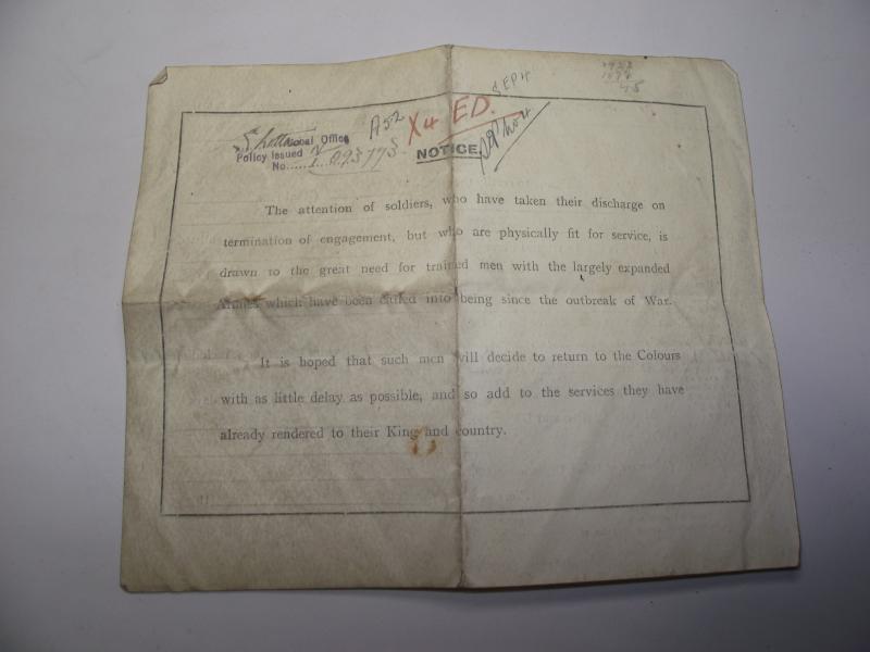 WW1 British Discharge Paperwork. 5th Battalion RWF. Penmachno North Wales.