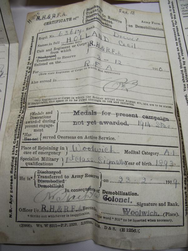WW1 British Pay Book and Related Discharge Paperwork.