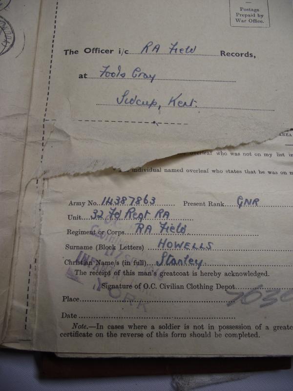 Medals and Paper Work Grouping. 32 Field Regiment Royal Artillery. Rhondda.