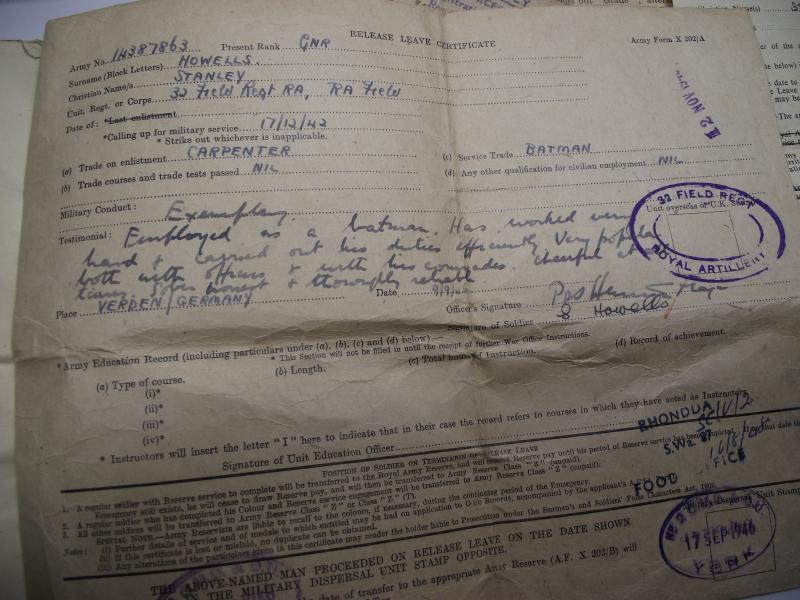 Medals and Paper Work Grouping. 32 Field Regiment Royal Artillery. Rhondda.