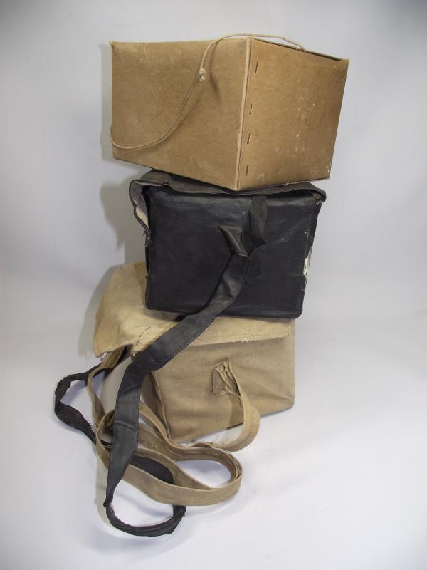 3 X WW2 British Civilian Gas Mask Boxes and Covers.