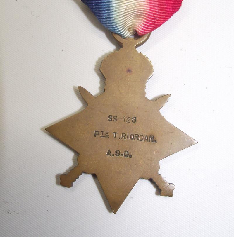 WW1 British 1914 Star. SS-128, Pte T.Riordan, ASC.