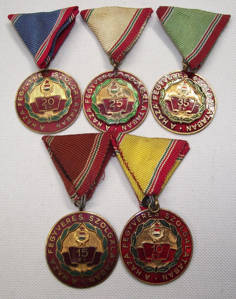 5 X Hungarian Republic Exemplary Military Service Medals. 10,15,20,25 and 30 Years.
