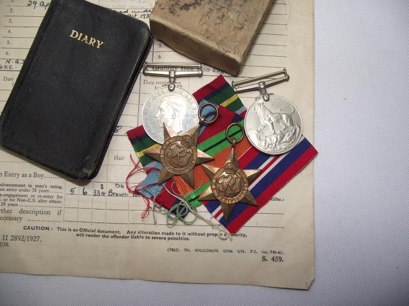 WW2 Royal Naval, HMS Resource, Medal Group , Diary and Service Certificate. Cardiff.