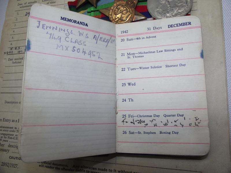 WW2 Royal Naval, HMS Resource, Medal Group , Diary and Service Certificate. Cardiff.