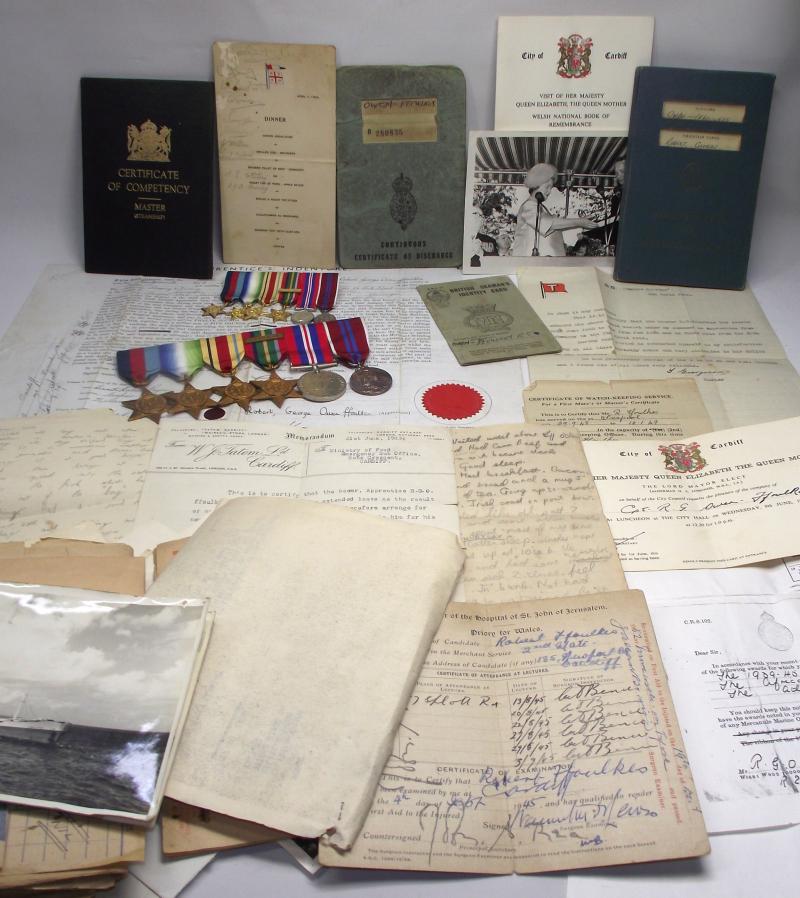 WW2 Medals and Paperwork Grouping. Merchant Navy, Torpedoed Once. Cardiff Interest..