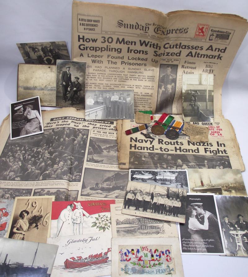 WW1 Mercantile Marine Medal Pair and Paperwork. Danish/Norwegian and Cardiff Interest.