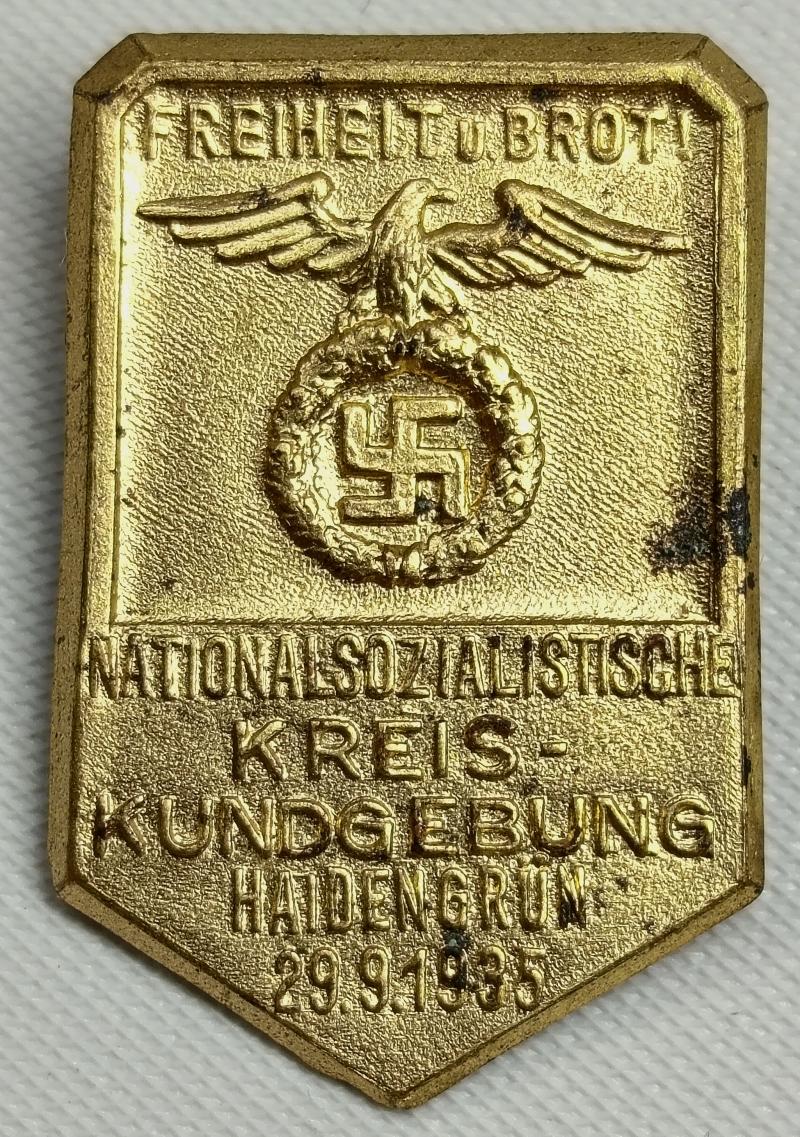 Freiheit u Brot Tinnie/Event Badge. Kreis-Kundgebung, 1935.