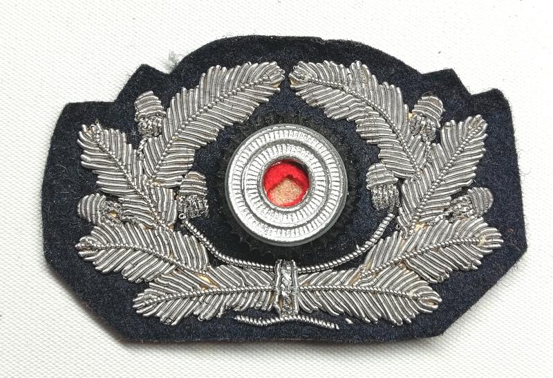 WW2 German Bullion Officer's Visor Wreath and Cockade. Black/ Panzer.