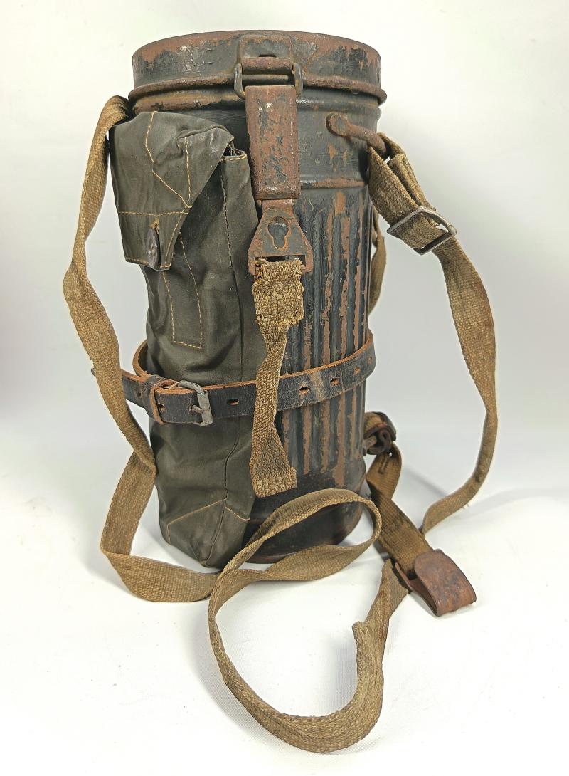 Complete Gasmask Cannister with Strap and Cape Pouch. Possible Croatian Interest.