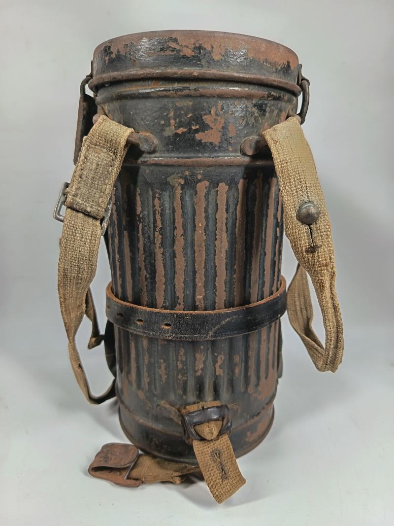 Complete Gasmask Cannister with Strap and Cape Pouch. Possible Croatian Interest.