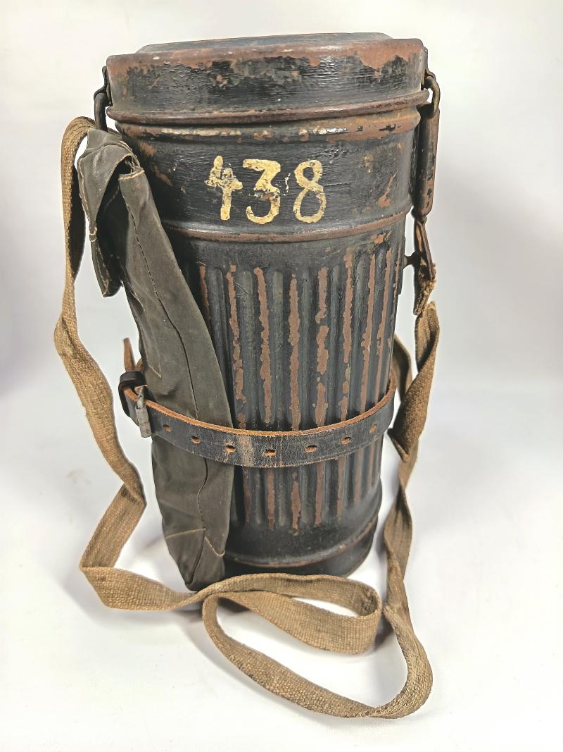 Complete Gasmask Cannister with Strap and Cape Pouch. Possible Croatian Interest.