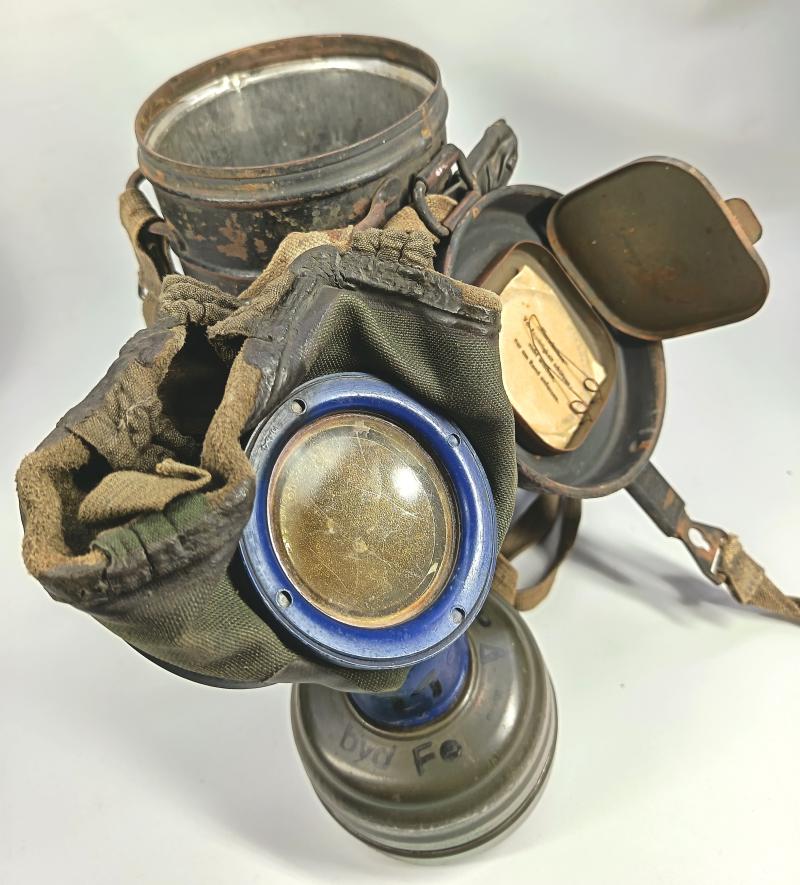 Complete Gasmask Cannister with Strap and Cape Pouch. Possible Croatian Interest.