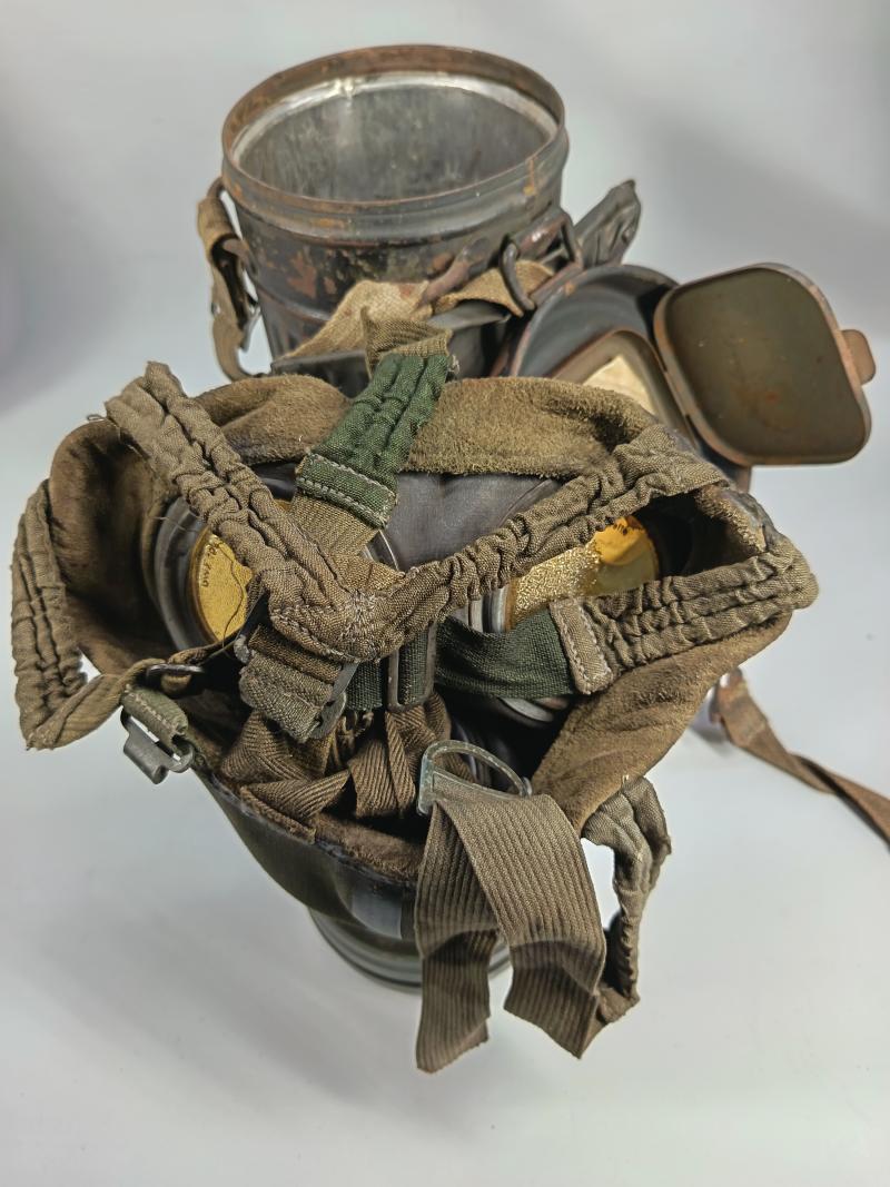 Complete Gasmask Cannister with Strap and Cape Pouch. Possible Croatian Interest.