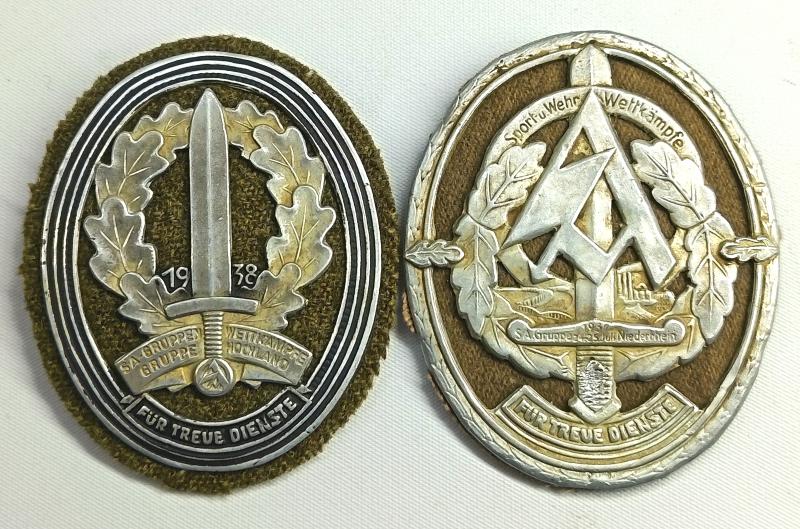 Two Large SA Badges. Reproduction.