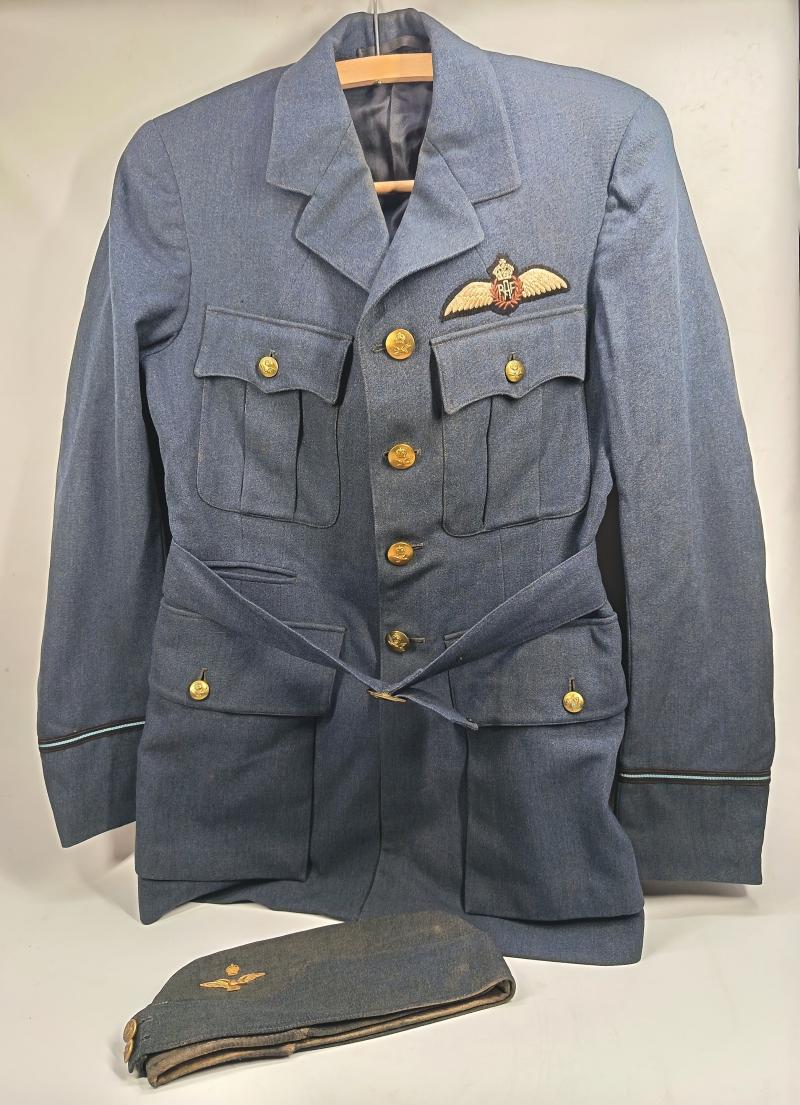 WW2 RAF Pilot Officers Service Tunic and Side Cap. Both Named.