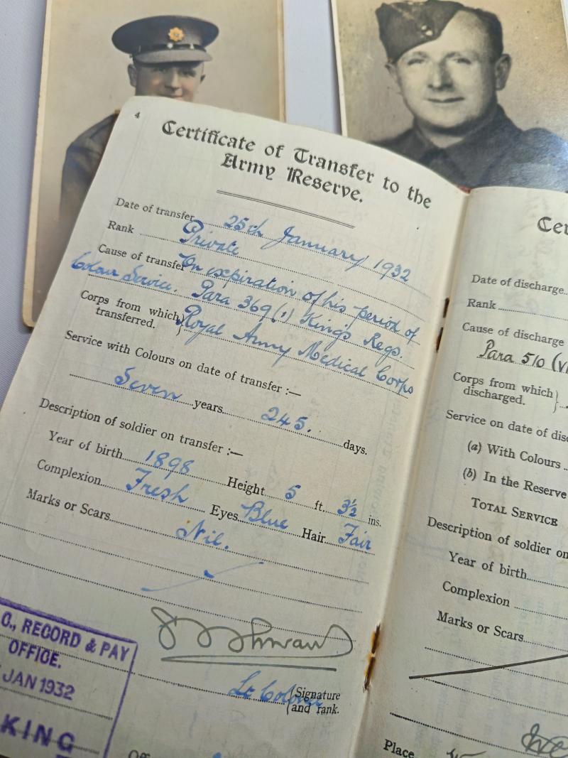 British Regular Army Red Book and Photos. WW1 and WW2 Service.