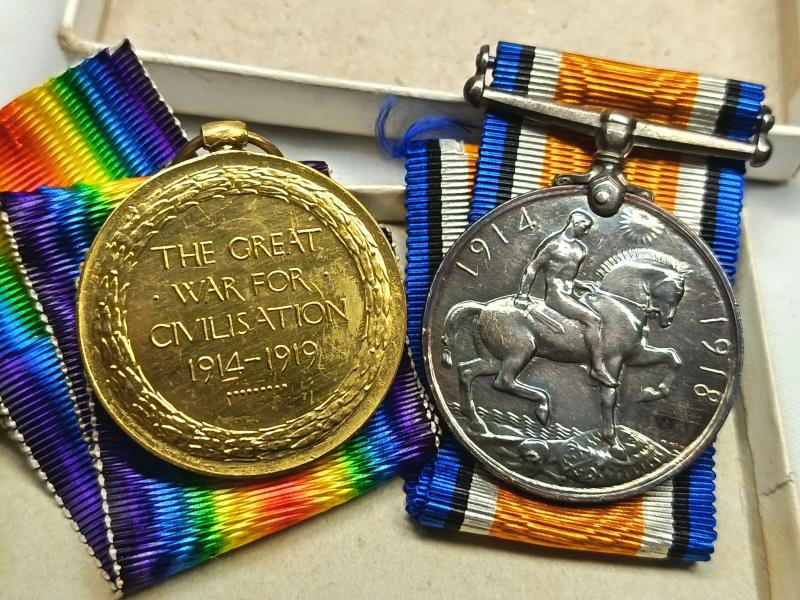 Boxed WW1 British Medal Pair. Cardiff.