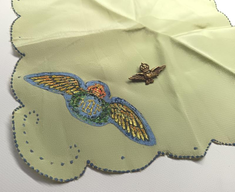 WW2 Ladies RAF Souvenir Handkerchief and Sweetheart Badge.