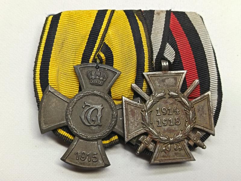 Imperial German Two Place Medal Bar. Wilhelmskreuz and Honour Cross.