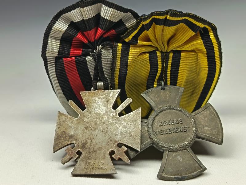 Imperial German Two Place Medal Bar. Wilhelmskreuz and Honour Cross.