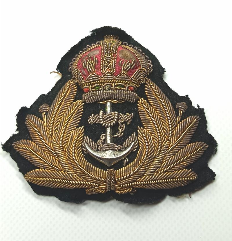 WW2 British Royal Navy Officers Bullion Cap Badge.