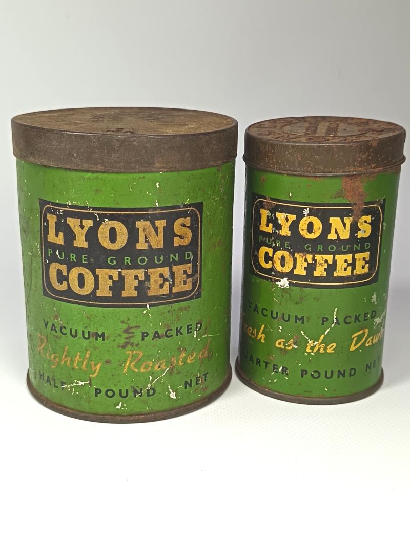 2 X WW2 Lyons Pure Ground Coffee Tins.