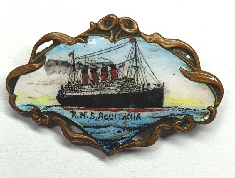 RMS Aquitania Hand Painted Enamel Brooch.