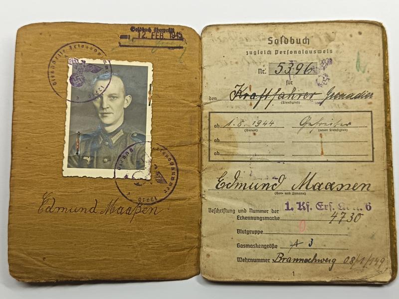 Heer Soldbuch. Motorised Infantry, Driver. Stomach Battalion.
