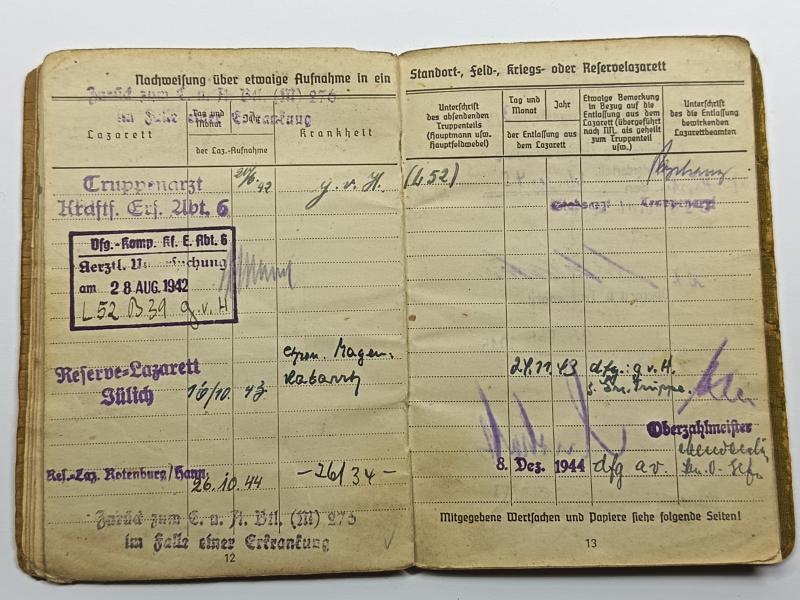 Heer Soldbuch. Motorised Infantry, Driver. Stomach Battalion.